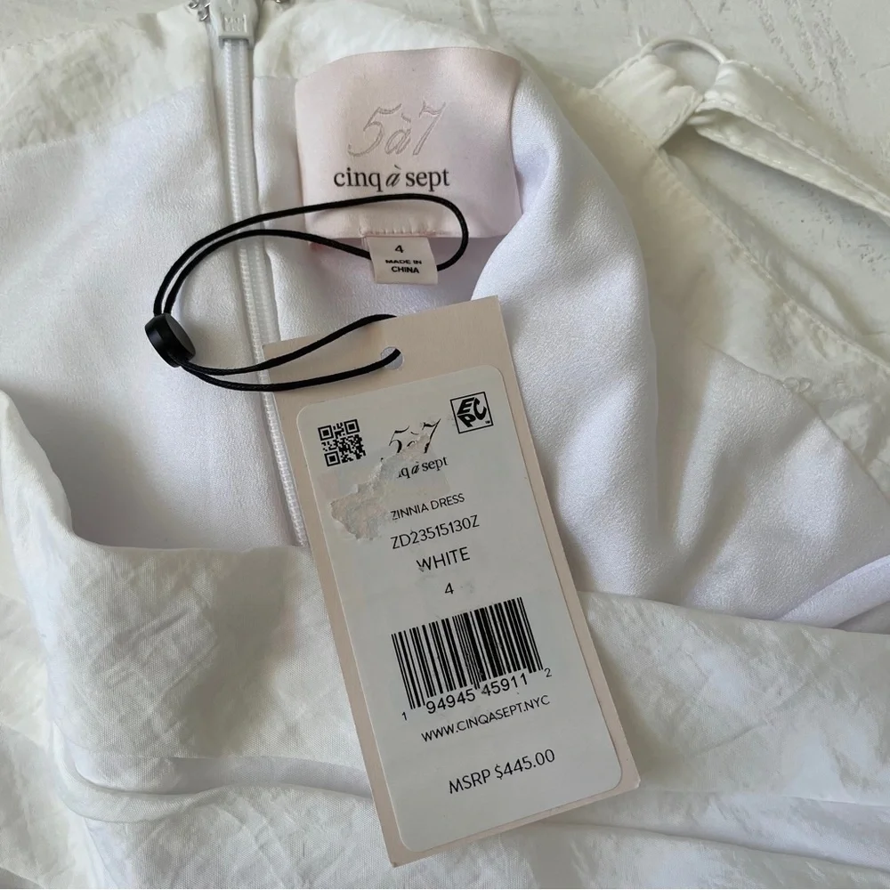 cinq a sept White High-Low Ruffled Strap Dress